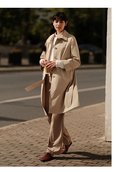 Semir Trench Coat Women Long Waist Raglan Sleeve Lapel 2025 New Spring Loose Triple Protection Literary Khaki Coat