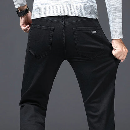 New Spring Autumn Men Classic Jeans Business Fashion Straight Regular Blue Stretch Denim Trousers Men's Smart Jeans