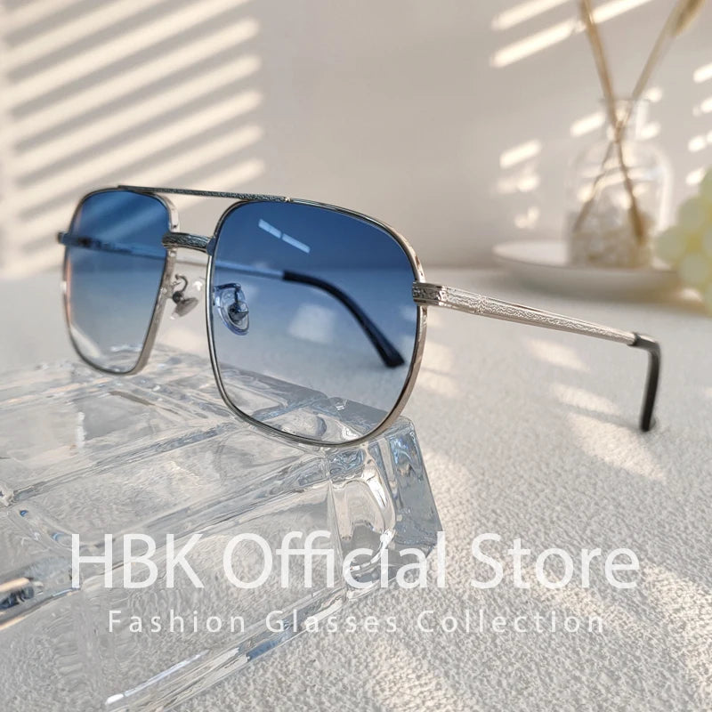 HBK New Pilot Sunglasses for Men Fashion Retro Double Bridge Girder Metal Sun Glasses Women UV400 Male Trending Products Shades