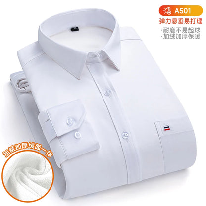 6XL 7XL Autumn/Winter plus fleece thickened Men's dress shirt Long sleeve warm slim Business casual no-iron plus size