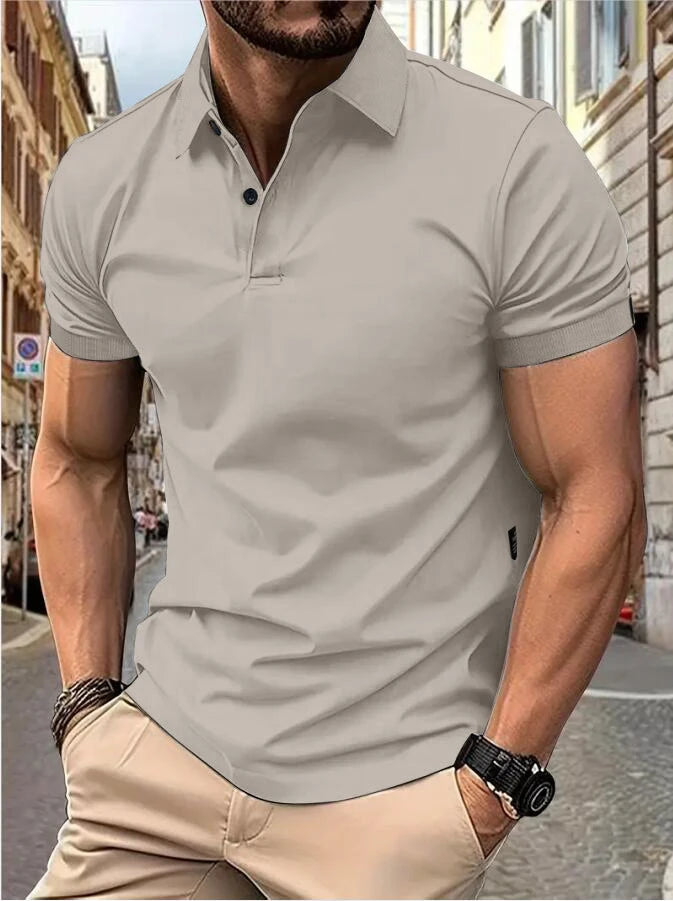 Men's solid color short-sleeved button-down lapel T-shirt casual top