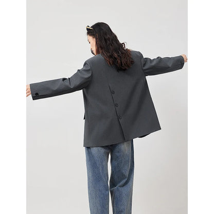 TOYOUTH 2024 Women Blazer Jacket Spring New Oversize Back Split Hem Solid Color Office Lady Fashion Casual Suit