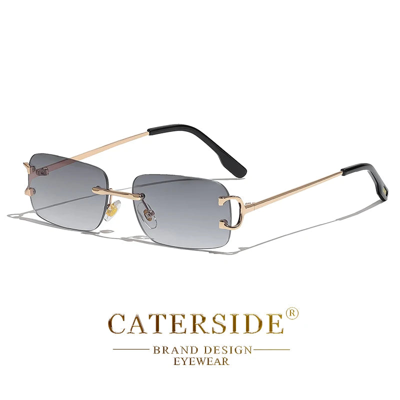 CATERSIDE Rectangular Sunglasses Men Rimless White Copper Small Square Sun Glasses For Women Gradient Lens Outdoor Eyewear UV400