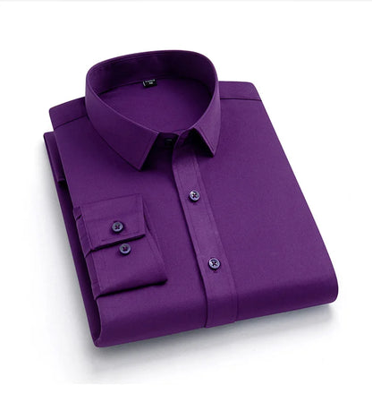 BAMBOOPLE Non-iron Office Shirts for Men Latest Anti-wrinkle Soft Business Without Pocket Smart Causal Purple Slim Fit AEchoice