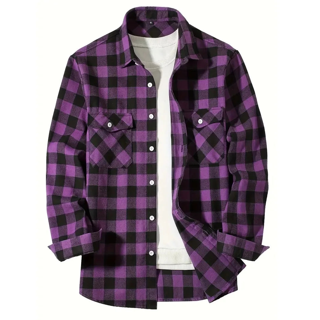 Mens Shirts Single Breaste Classic Plaid Smart Casual Flannel Shirt Long Sleeved Chest Two Pockets Design Spring Autumn Men Tops