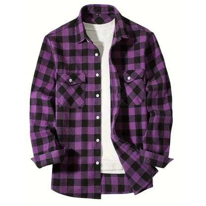 Mens Shirts Single Breaste Classic Plaid Smart Casual Flannel Shirt Long Sleeved Chest Two Pockets Design Spring Autumn Men Tops