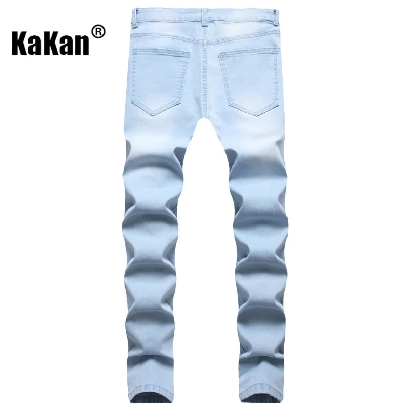 Kakan - New Men's Casual Ripped Jeans In Spring and Autumn, New Youth Slim Elastic Jeans with Small Feet K09-1031