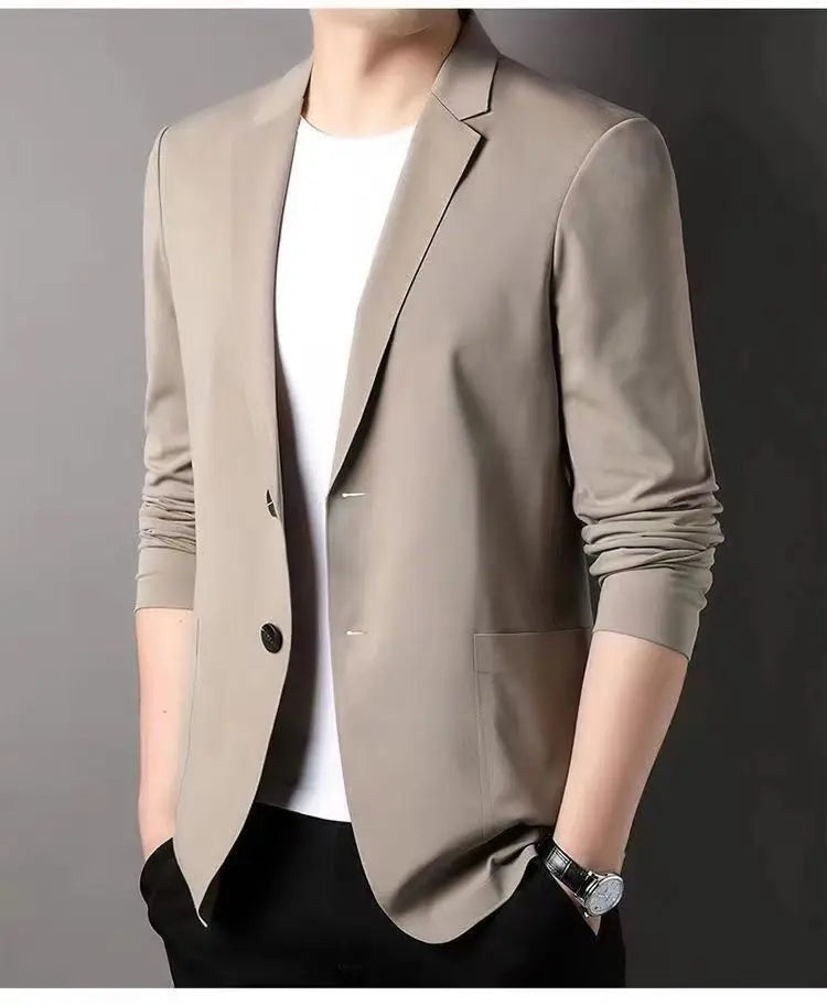 Spring Summer Men Ice Silk Thin Casual Sunscreen Blazer Fashion Casual Male Clothes Long Sleeve Big Size Slim Solid Blazers Coat