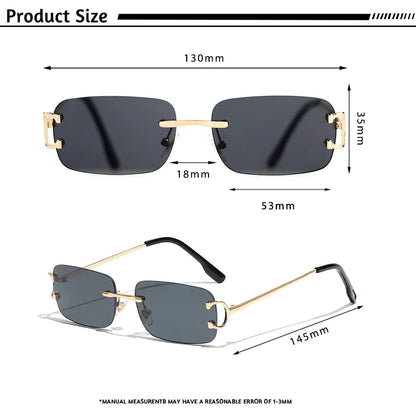 CATERSIDE Rectangular Sunglasses Men Rimless White Copper Small Square Sun Glasses For Women Gradient Lens Outdoor Eyewear UV400