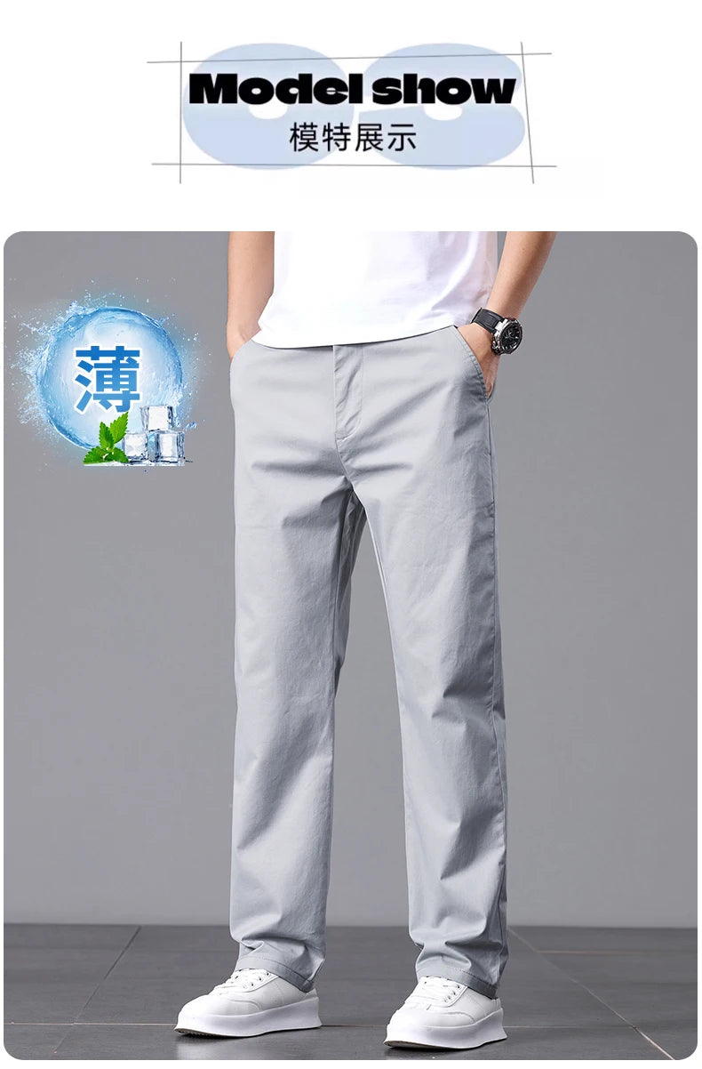 2025 Stretch Men Pants Straight Fit Cotton Golf Trouser Male Spring Summer Formal Dress Office Work Casual Black Navy Blue Khaki