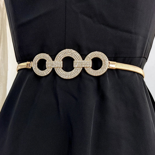 Fashion Elastic Gold Chain Belt Rhineston Designer Belts For Women High Quality Luxury Brand Stretch Waistband Dress Metal Riem