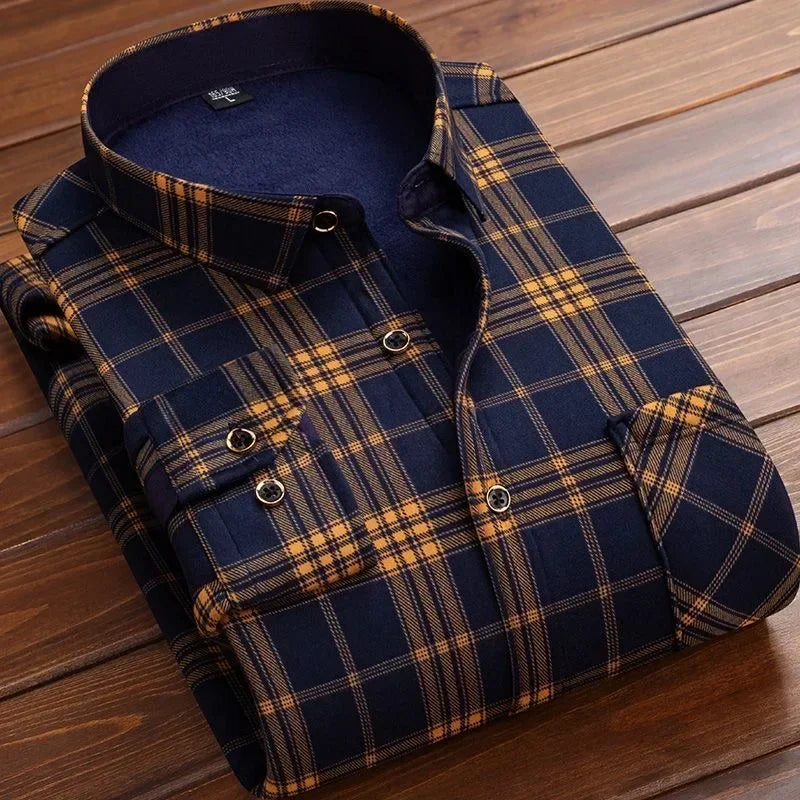 2024Men's Casual Warm Shirts Autumn Winter Long Sleeve Plaid Shirt Thick Warm Tops Men High Quality Soft Large Size Shirt Camisa