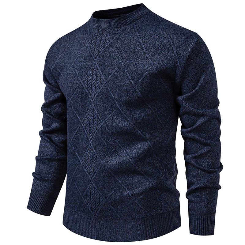 Autumn Winter Thick Knit Pullovers Men Solid Color Geometric Fashion Slim Fit Knitted Sweaters Mens Warm Casual Knitting Sweater