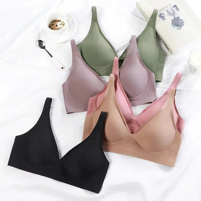 Su Muscle Jelly Strip No Steel Ring Thin Section Small Chest Gather Adjustment Type Breast Bra Bra Low-Cut Underwear Women