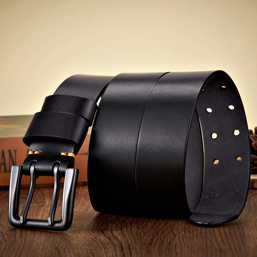 4.3cm Wide Thick Real Cowskin Genuine Leather Belt For Men High Quality Casual Male Belt Double Pin Buckle Cowboy Business Strap