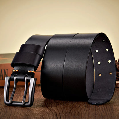 4.3cm Wide Thick Real Cowskin Genuine Leather Belt For Men High Quality Casual Male Belt Double Pin Buckle Cowboy Business Strap