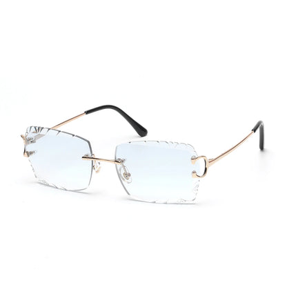 Ruiao Luxury high quality rimless diamond cut nylon lens UV400 Sunglasses fashion square metal legs glasses for men women