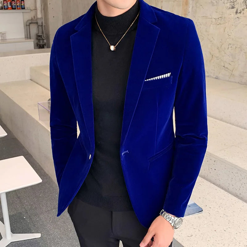 Burgundy Velvet Blazer Men 2022 Fashion Casual Blazer Men Wedding Groom Singer Costume Slim Blazer Formal Evening Dress M-5XL