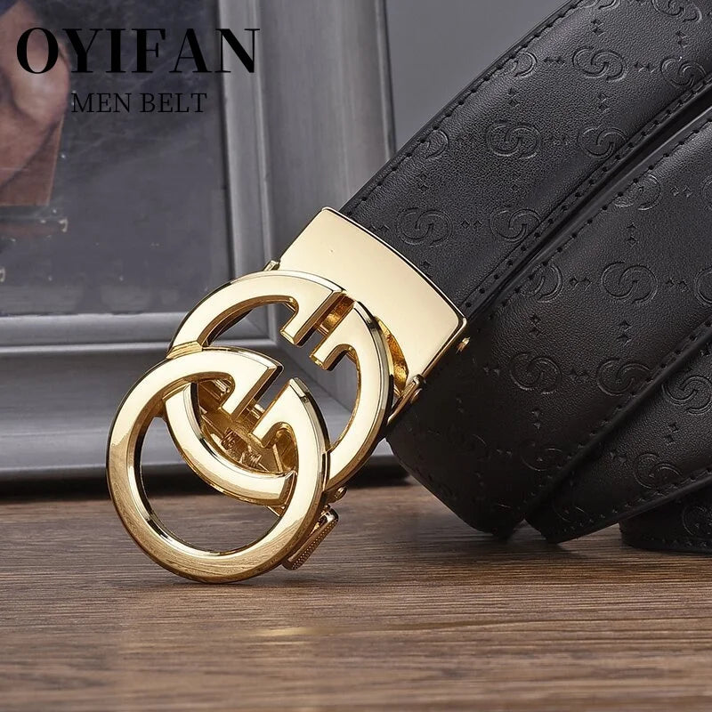 OYIFAN Fashionable Men's Designer Belt in High Quality Genuine Leather, Automatic Buckle Belt with Style Business Belt for Men