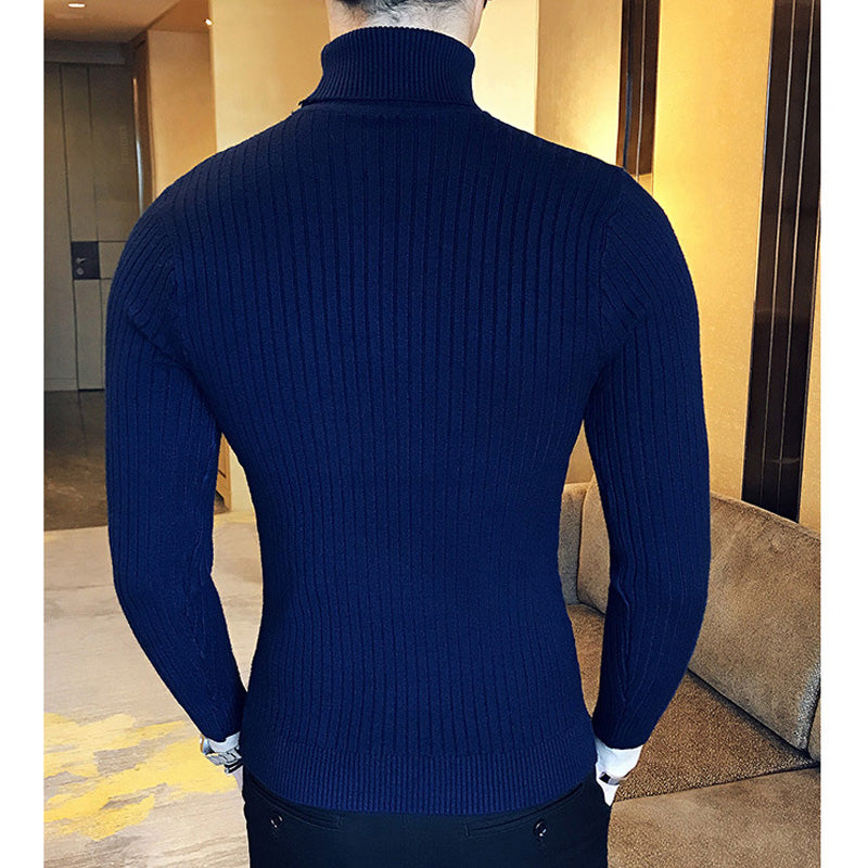 Mens Turtleneck Sweaters Winter Warm Knit Pullover Korean Cotton Solid Color Casual Slim Sweater Male Clothing Bottoming Shirt