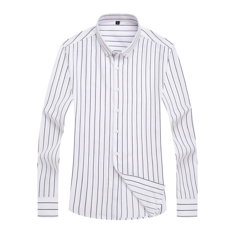 M-5XL 2023 Autumn New Men's Striped Shirt Solid Casual Long Sleeve Slim Fit Korean Edition Business Formal Laydown Shirt