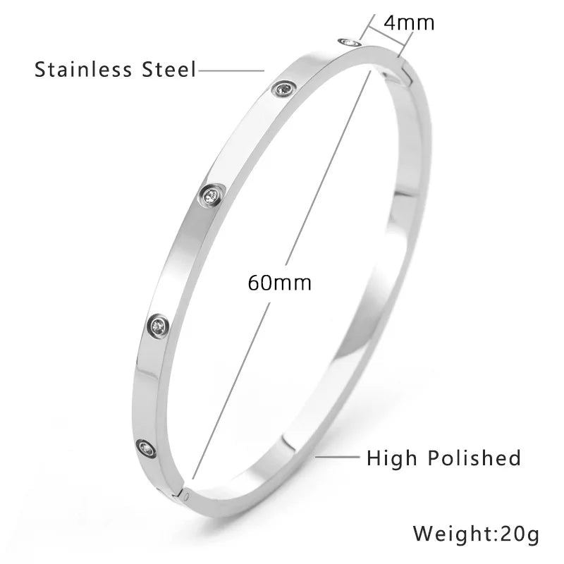 Classic Stainless Steel Diamond Oval Bracelet Set Simple High-End Solid Color Non-Fading 18k Bracelet Versatile Daily Jewelry