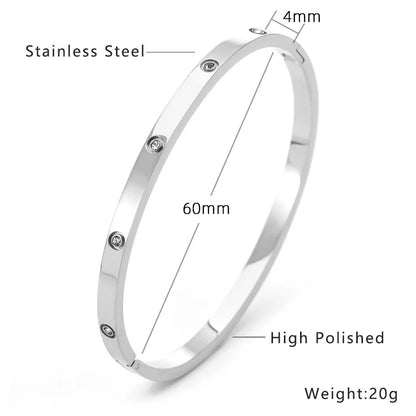 Classic Stainless Steel Diamond Oval Bracelet Set Simple High-End Solid Color Non-Fading 18k Bracelet Versatile Daily Jewelry