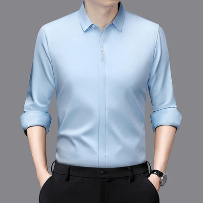 New Men's Business Casual Long Sleeved Solid Color Shirt Wrinkle Resistant Wrinkle Free Comfortable All Season Versatile Top