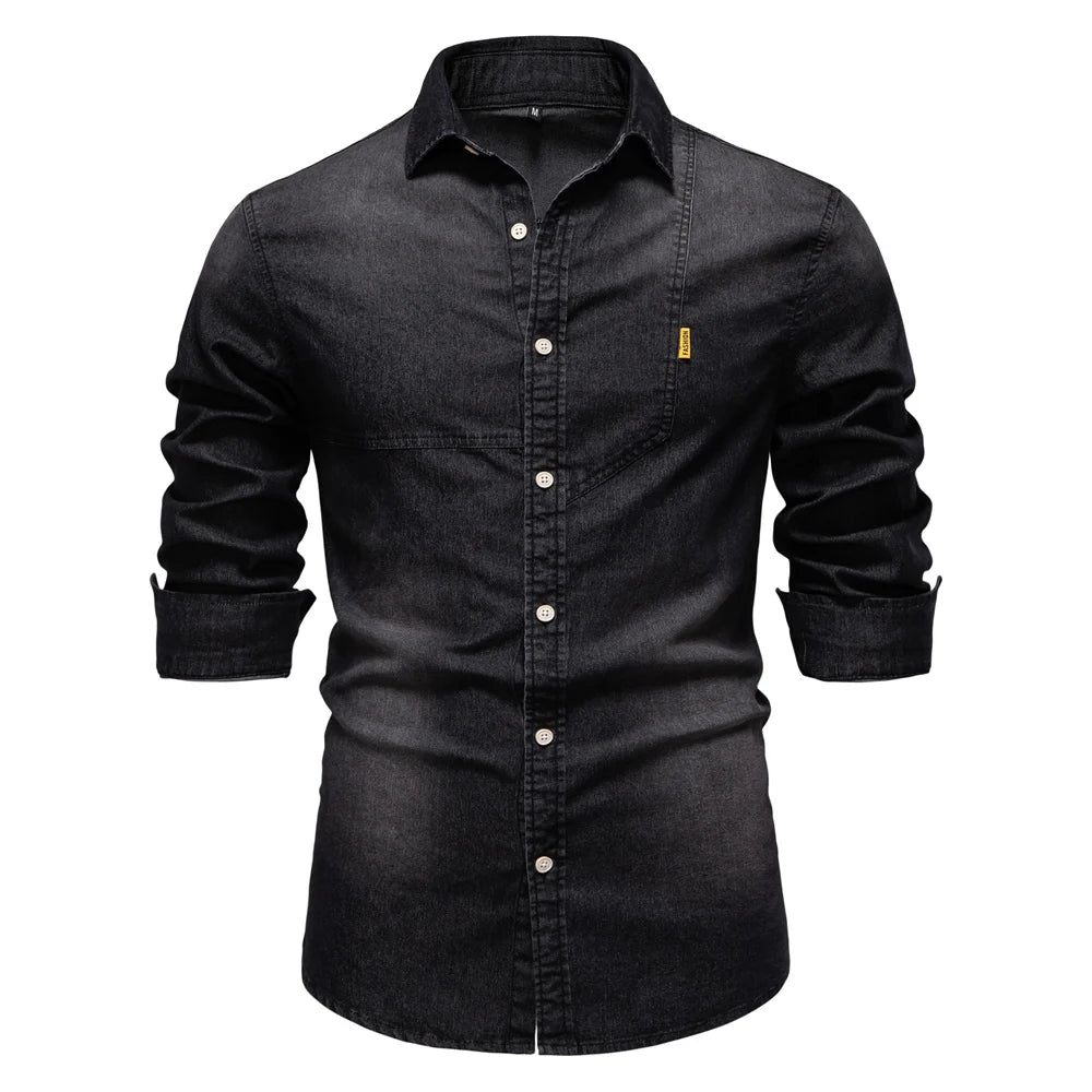 AIOPESON 2025 Men's Quality Cotton Denim Slim Fit Long Sleeve Cowboy Style Shirt For Men Spring Casual Men's Shirts