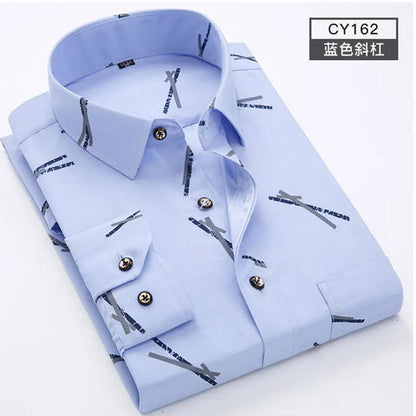 New men's shirt long sleeve thin spring/summer print free ironing business casual slim fashion breathable shirt