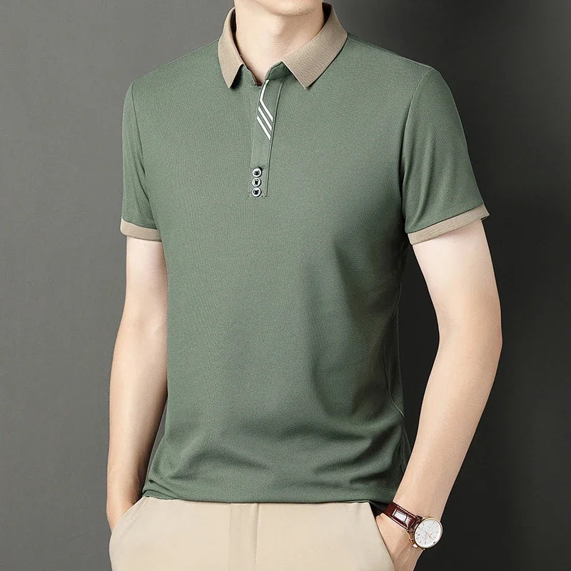 Men's Solid Color Casual Fashion Short Sleeve Polo Shirt Summer Comfortable Top for Business And Leisure