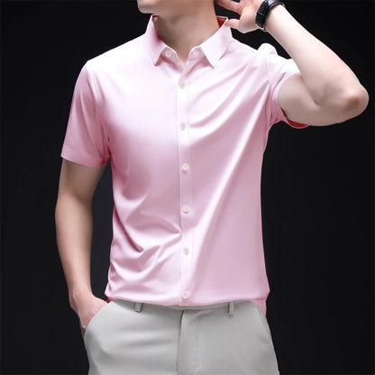 New Men's Business Casual Short Sleeved Solid Color Shirt Wrinkle Resistant Wrinkle Free Comfortable All Season Versatile Top