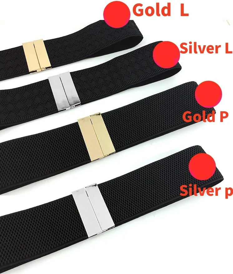 New Wide Elastic Black Belt Dress Stretch Waist Belts Women Dress Coat Accessories Waistband Corset Waist Metal Buckle Lady