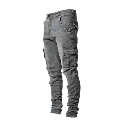 Men Casual Denim Pants Elastic Skinny Jeans Multi-Pocket Trousers Slim Fit Black Jeans Soild Cargo Pants Man Clothes Streetwear