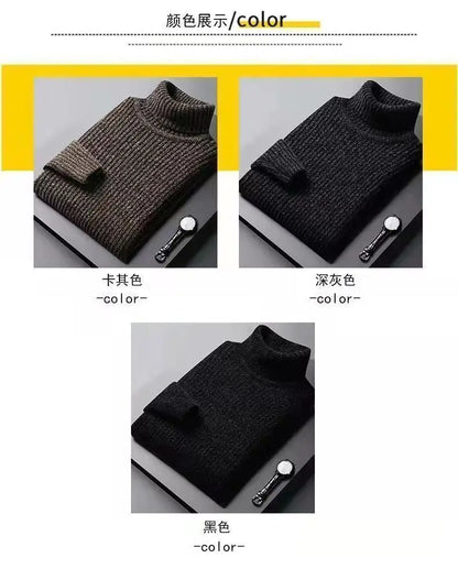 Trend Fashion Autumn Winter Sweaters Men Solid Turtleneck Mink Cashmere Thicken Smart Casual Long Sleeve Pullovers Knitted Tops