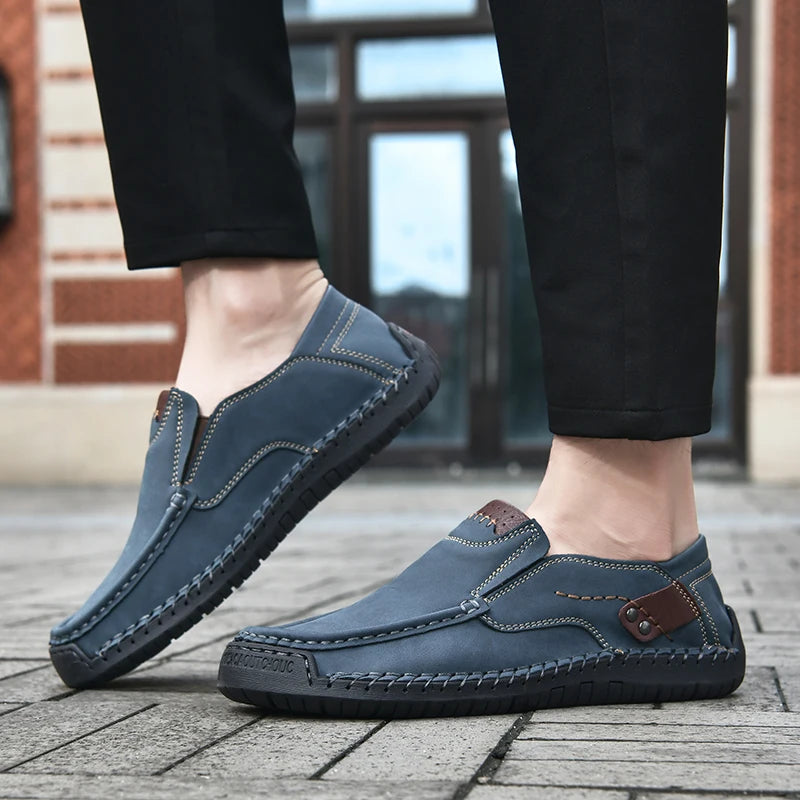 Handmade Leather Men Shoes Casual Comfortable Slip On Loafers Men Leather Shoes Flats Moccasins Walking Shoes Dropshipping