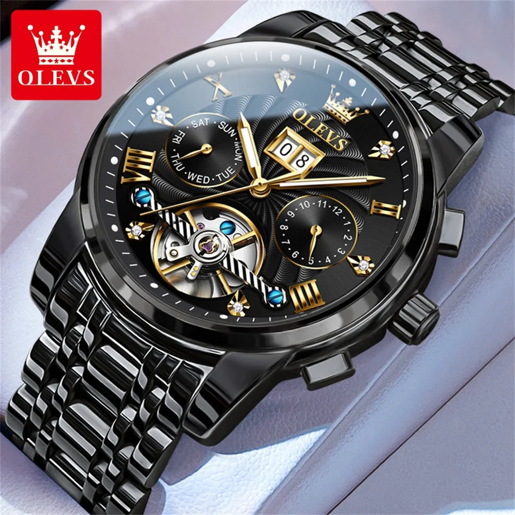 OLEVS Classic Men's Watches Tourbillon Multi-function Full Automatic Men Watch High end Male Wristwatches