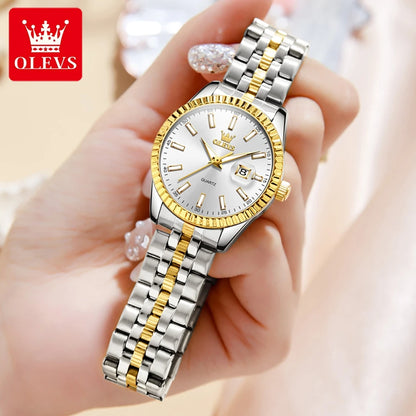 OLEVS 5593 Woman Watch Stainless Steel Waterproof Auto Date Elegant Ladies Wristwatch Luxury Original Quartz Watch for Women New