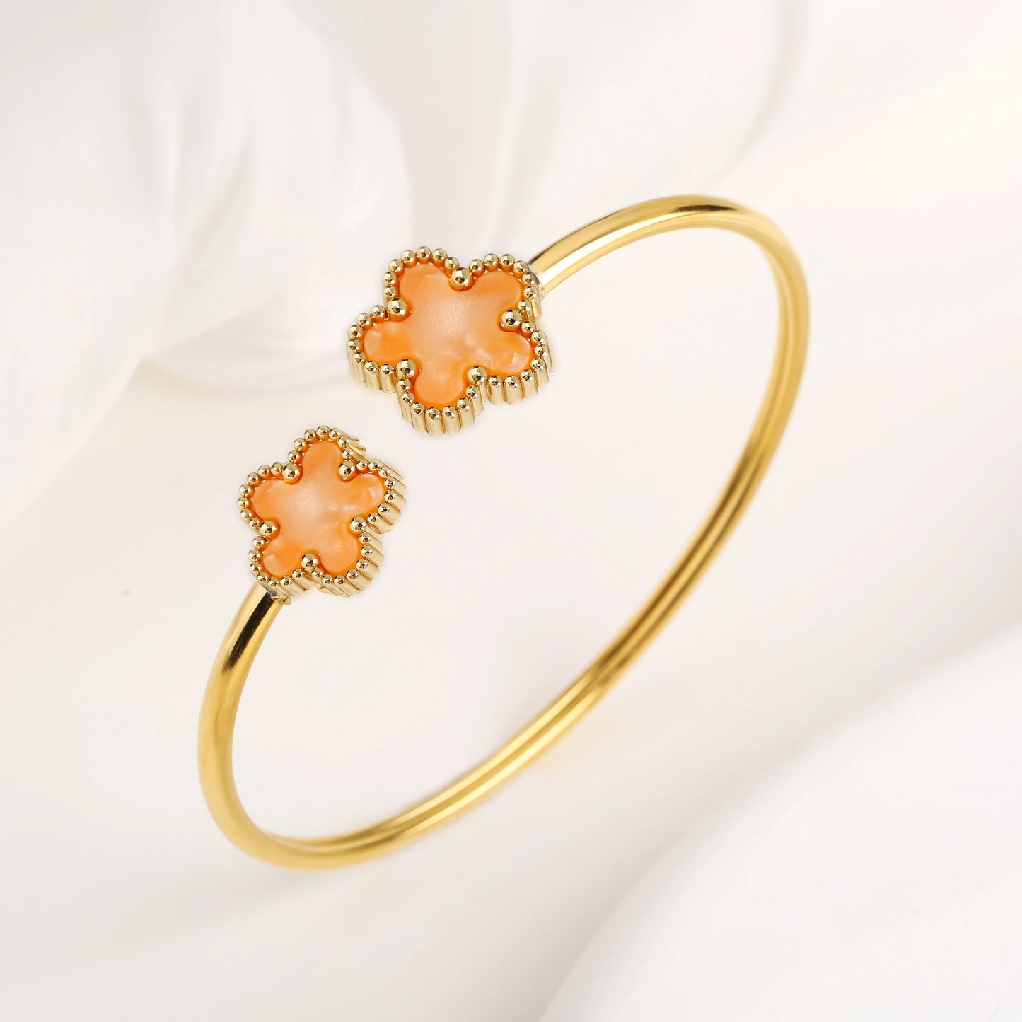 15 Colors High Quality Stainless Steel Gold-Plated Five Leaf Flower Open Bangle Simple Women's Fine Daiy Party Jewelry Clover