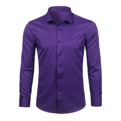 New Men's Minimalist Slim Fit Long Sleeve Shirts Classic Business Solid Color Office Shirt Casual Men's Clothing Tops 2024