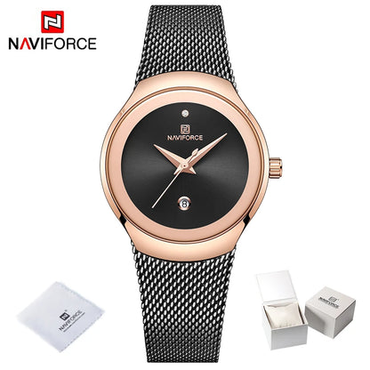 Top Luxury NAVIFORCE Women‘s Business Office Wristwatches Female Stainless Steel Strap Waterproof Girl Bracelet Relogio Feminino