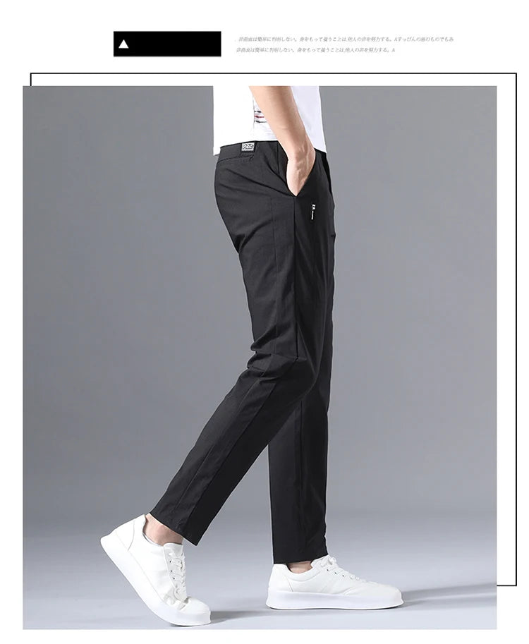 2025 Men's Casual Pants Slim Fit Stretch Classic Chino Trouser Male Stretch Elastic Korean Summer Dress Ice Light Thin Business