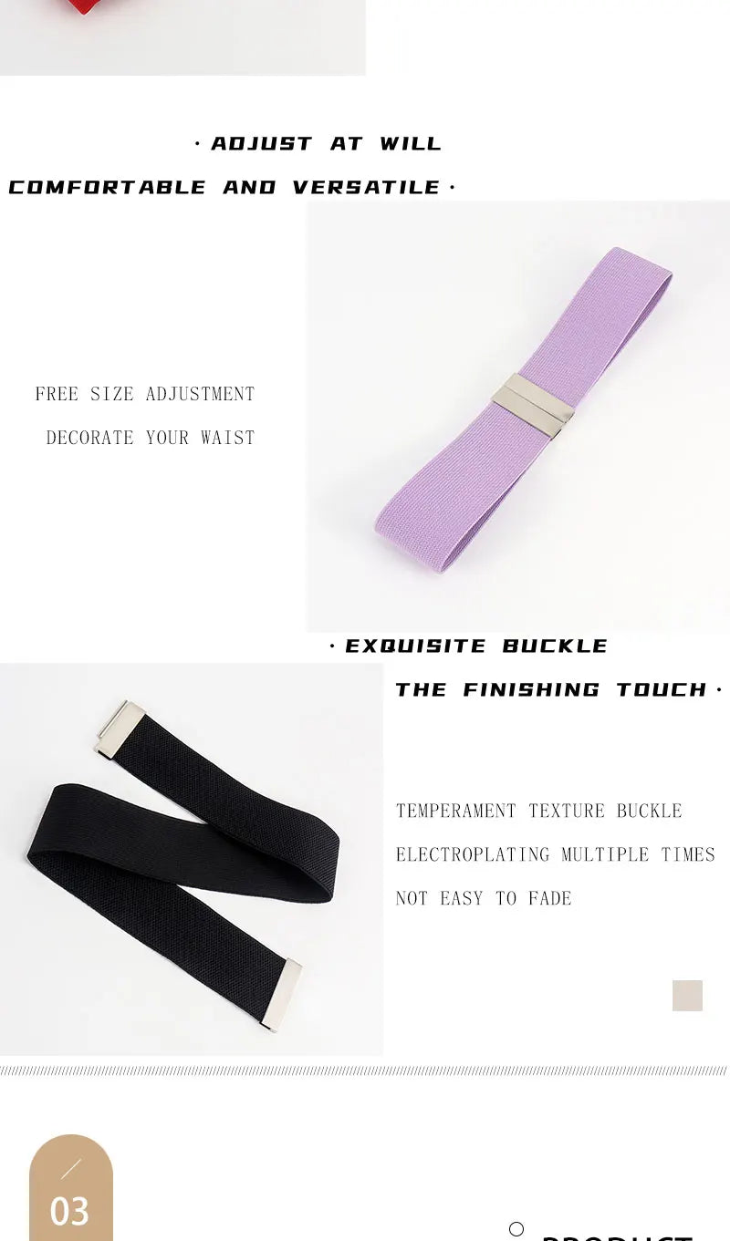 High Quality Belts for Women Black Waist Elastic Ladies Band Round Buckle Decoration Coat Sweater Fashion Dress Rice White