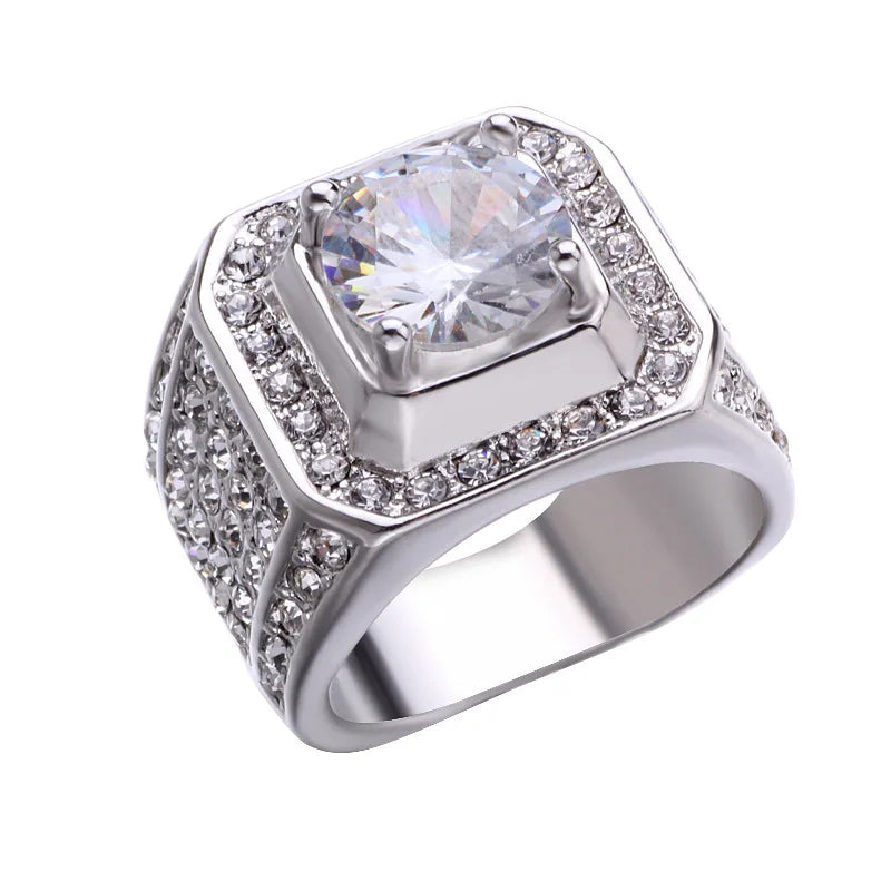 Sale 5-12 White Golden Iced Out HipHop Engagement Rings CZ Pinky Men Women Full Crystal Ring