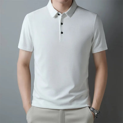 Men's Fashion Waffle Solid Short Sleeved Polo Shirt Summer Breathable Comfortable Top