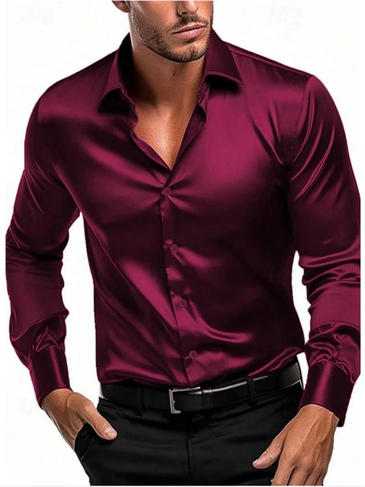 2025 New business gentleman social fashion design shirt top Men's satin party slim-fit dress shirt