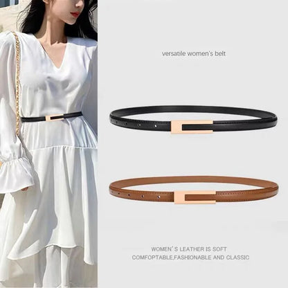 Women Korean Fashionable PU Leather Thin Waist Strap Metal Accessories Basic Belt Women Casual Porous Adjustable Fashion Belts