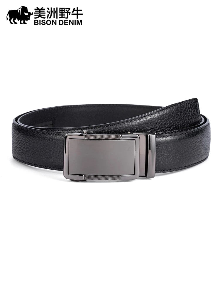 BISON DENIME Male Belts  Automatic Alloy Buckle Business Casual Men Waist Strap Fashion Cow Genuine Leather Belt Free Shipping