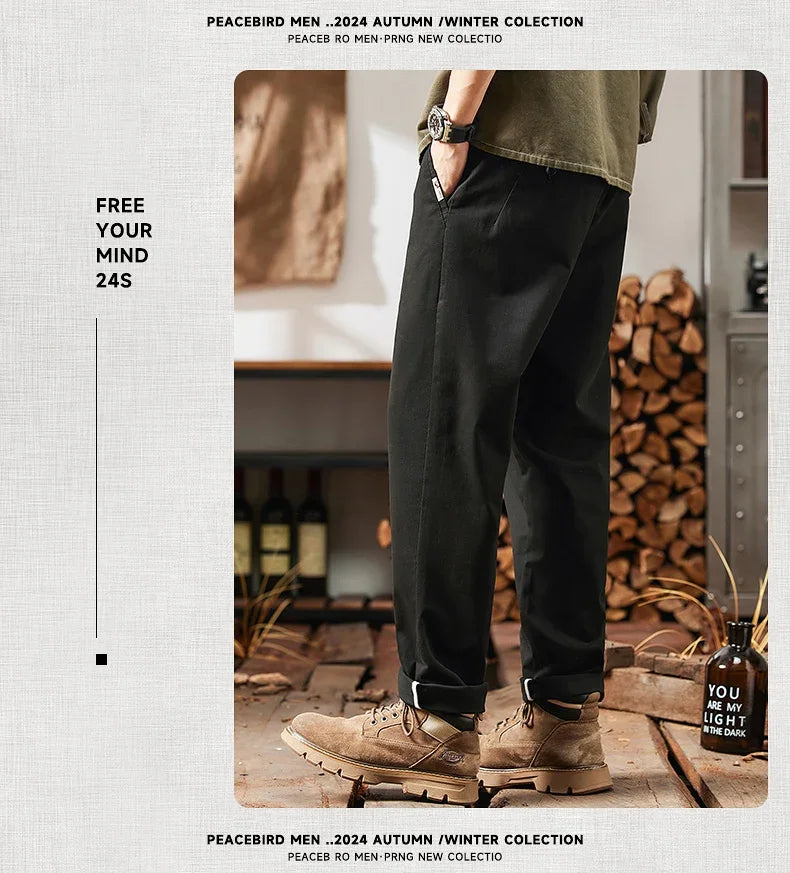 2025 New in Men's Straight Pant Elastic Waist Chino Trouser Cargo Male Regular Fit Cotton Stretch Spring Casual Korean Golf Wear