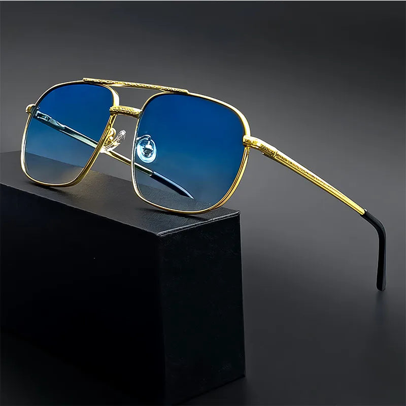 HBK New Pilot Sunglasses for Men Fashion Retro Double Bridge Girder Metal Sun Glasses Women UV400 Male Trending Products Shades